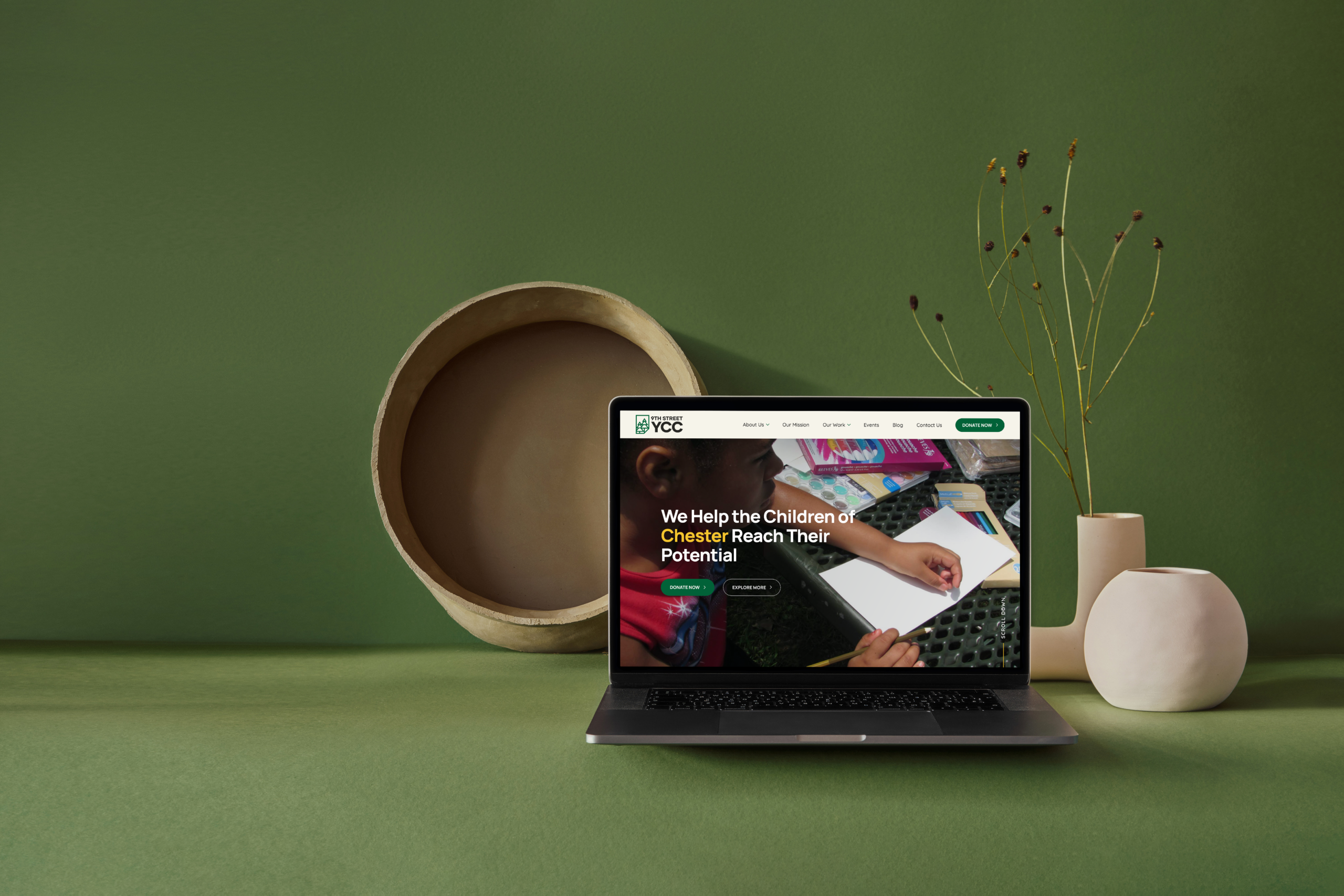 Macbook Pro With Vase Mockup